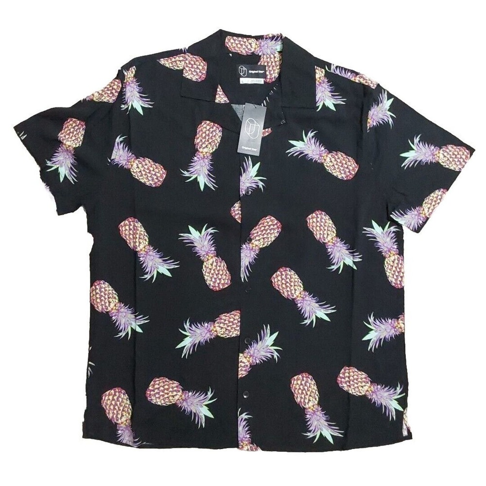 *NWT* Mens Original Use Large Ebony Pinapple Button-down Shirt #Y43